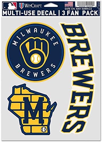 Wincraft MLB Milwaukee Brewers Decal Multi употреба Fan 3 пакет, тимски бои, една големина