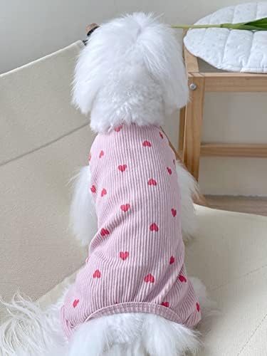Qwinee срце печатено куче пижама топла мачка pj истегнување на кученце за мали средни кучиња маче маче пинти розова м