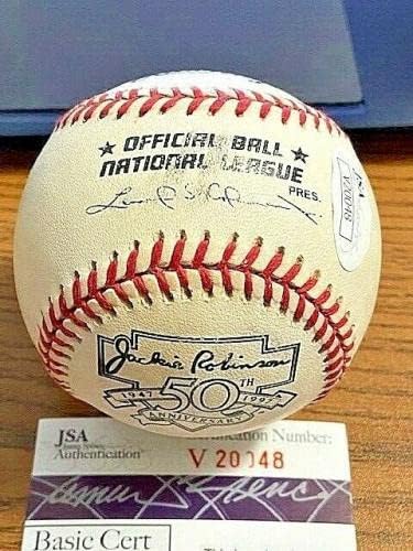 Еди Станки потпиша автограмиран на Baseеки Робинсон Лого Бејзбол! Доџерс! ЈСА - автограмирани бејзбол