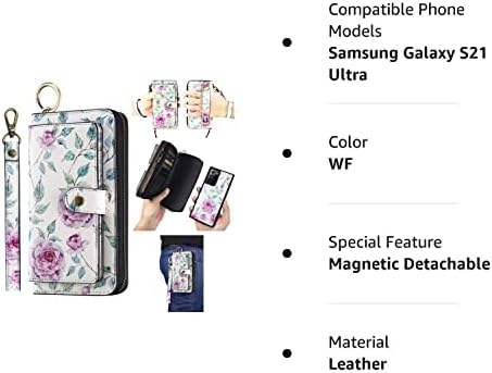 AIFENGCASE Компатибилен Со Samsung Galaxy S21 Ултра Телефон Паричник Случај За Жени Мажи, Нараквици Спојка Патент Кожна Торбичка