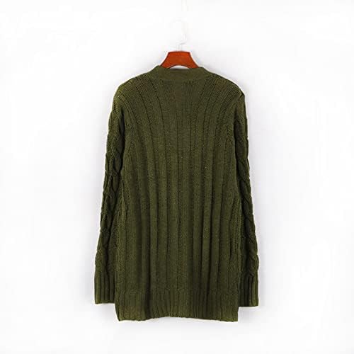 Cokuera omeенски мода есен цврст бучен плетен кардиган палто каузален лабав сингл на градите големи џебови џемпер за џемпер