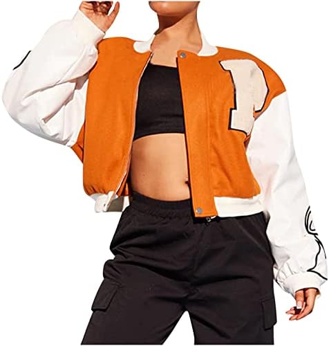 Женски бомбардери јакни тинејџерски девојки обични спортски јакна мода на палто со култура на култура, нејасна буква, печатење
