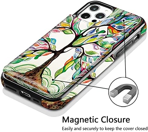 Hoofur iPhone 14 Pro Случај, Тенок Фит Премиум Кожни Паричници Слотови За Картички Отпорни На Удари Фолио Флип Заштитна Обвивка