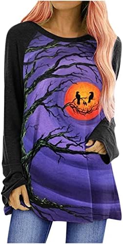 Долг ракав 2023 облека памук екипаж врат графички одмор Ноќта на вештерките дневна маица за женски летен есен блуза Иб