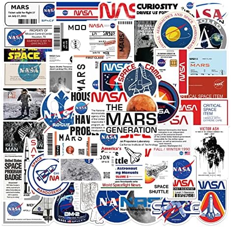 Налепница за астронаути на НАСА за тинејџерски деца лаптоп, 50 парчиња пакувања ладно водоотпорен винил скејтборд вода шише