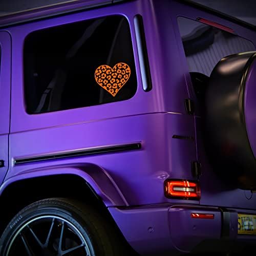 Леопард срцев декларација Винил налепница Авто -автомобил камион wallиден лаптоп | Портокал | 5,5 x 5,5