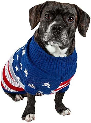 Pet Life Life ® Патриотска независност starвезда џемпер за миленичиња - дизајнер тежок кабел плетен џемпер со кучиња со вратот