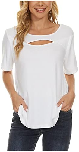 Weniniенски жени врвови летни врвови - модни женски врвови облечени обични лабава лабава кратка ракав влече цврста блуза маица