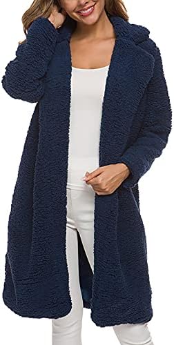 Преголем блејзер, зимска домашна облека со долг ракав кардиган женски салон туничен опремена руно цврста палто со