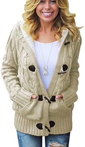 Мебамок женски зимски палта со качулка на кардигани со кабел плетена џемпер -палто надворешна облека со џебни ровови палта