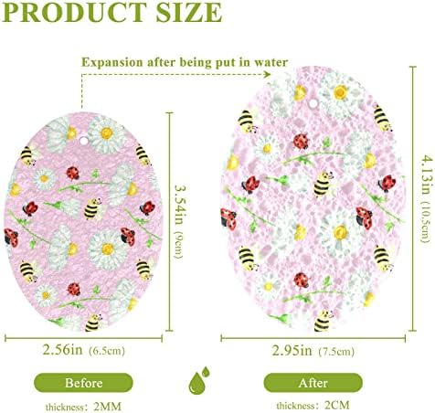 Алаза Дејзи Камил Цвет пчела Лејди, природни сунѓери кујнски целулоза сунѓер за садови за миење бања и чистење на домаќинства, не-крик и еко пријателски, 3 пакувања